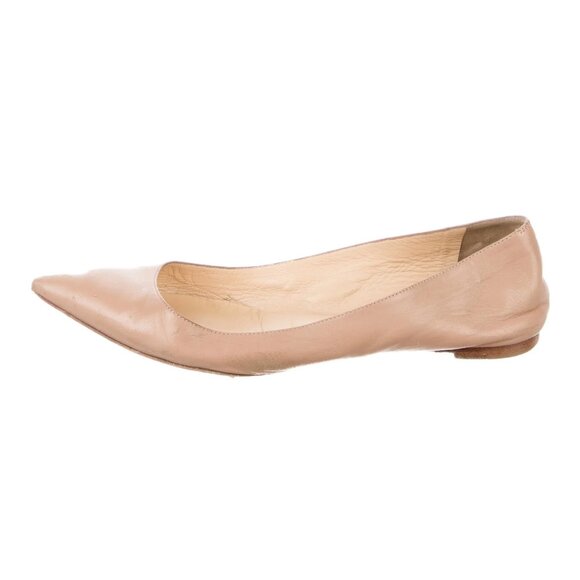 Christian Louboutin Nude Leather Ballet Flats with Pointed Toe - Picture 1 of 4